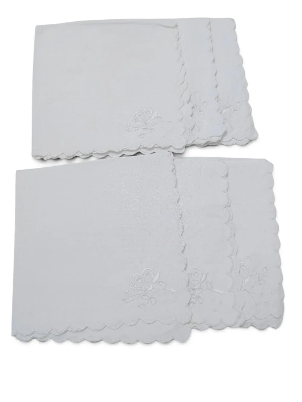 VINTAGE Fabric White Cloth Napkins Butterfly Embroidery Eyelet 10x10 6pc Set